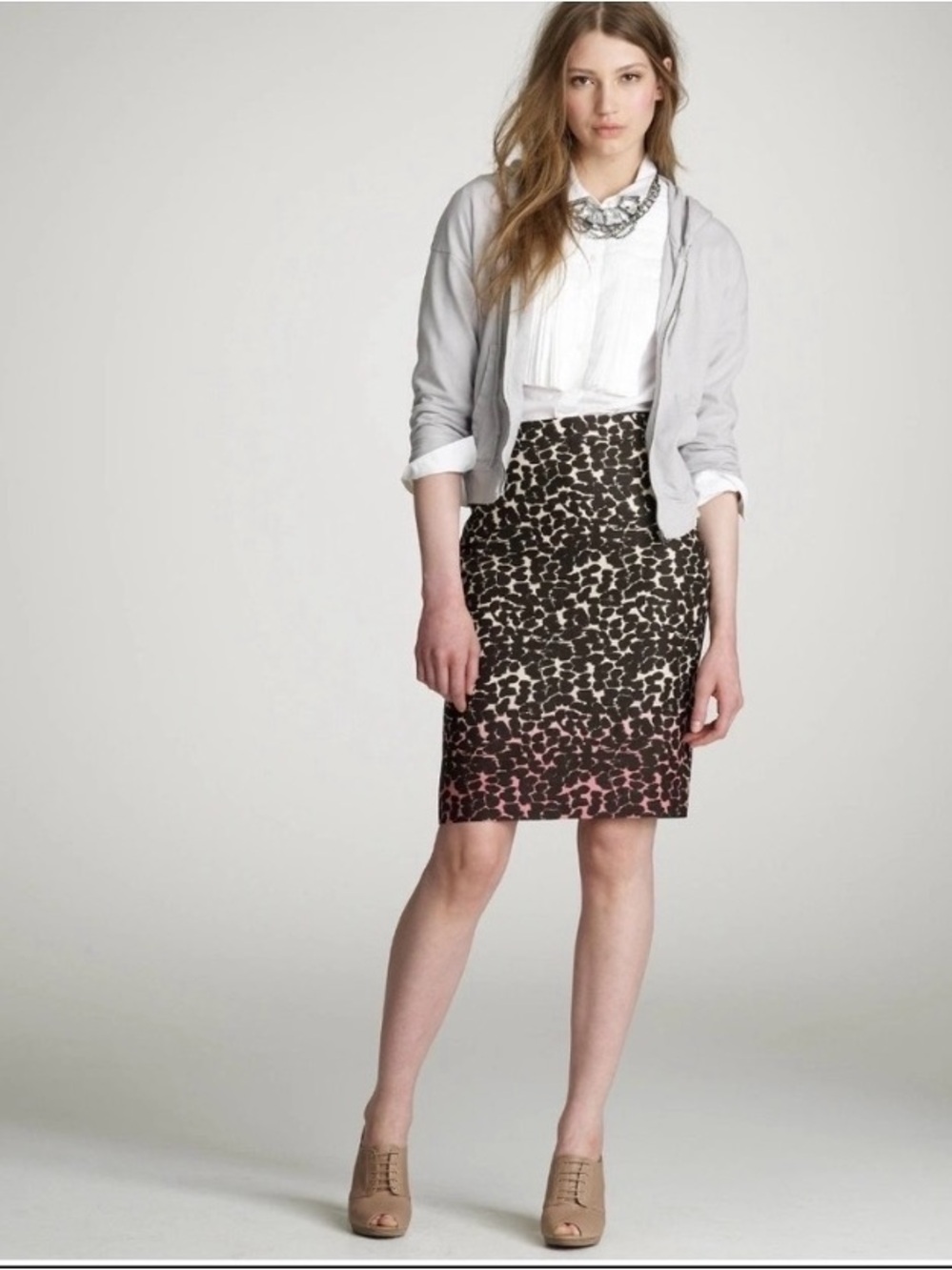 J. Crew Preloved Ombré Leopard Print Linen Pencil Skirt Size 4
